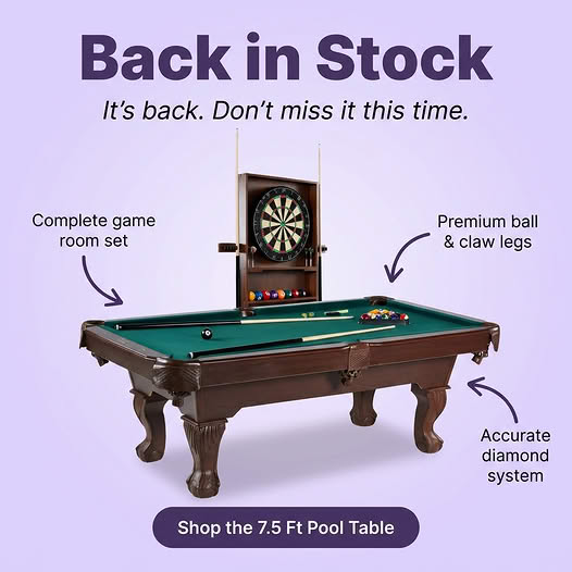Back in Stock Pool Table Promo