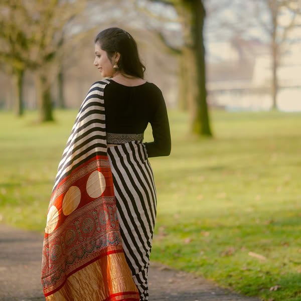 Handblock Ajrakh Modal Silk Saree Promo