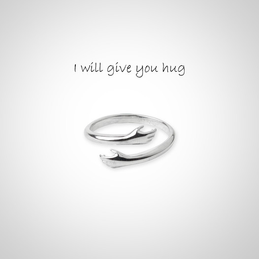 Valentine's Silver Love Hugging Hand Ring
