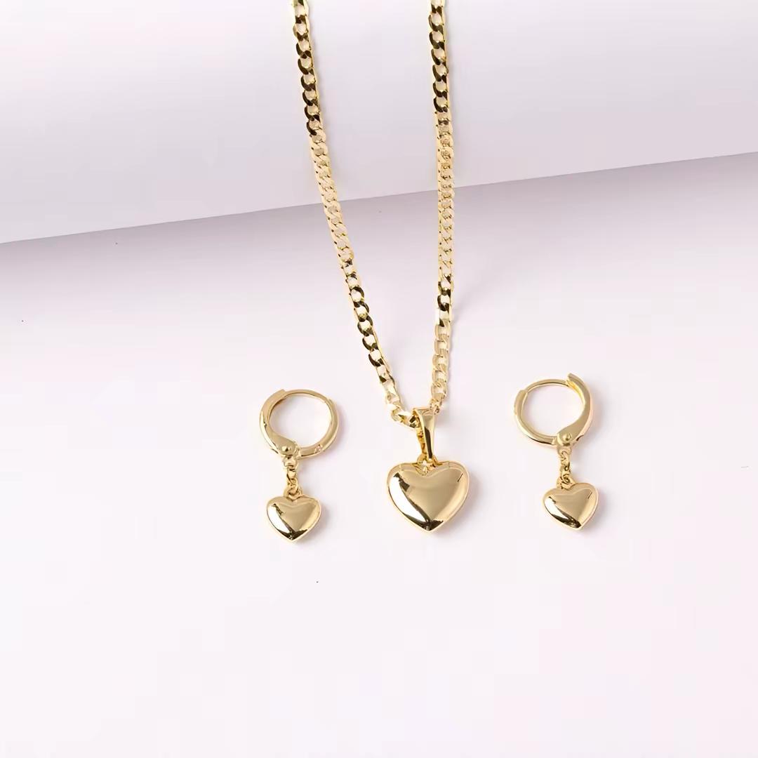 Heart Pendant Necklace & Earrings Jewelry Set