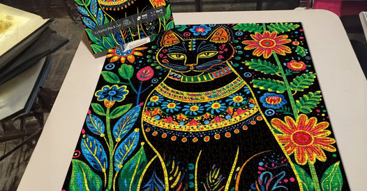 Folk Art Cat Puzzle Gift