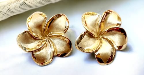 14 KT Gold Plumeria Earrings Promo