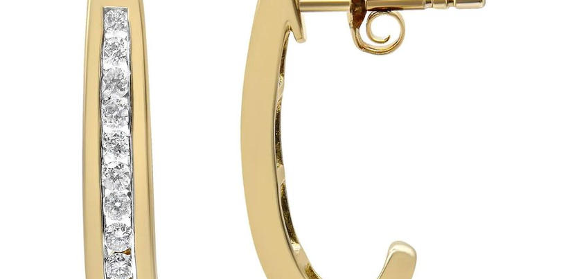 Elegant Gold Diamond J-Hoop Earrings Promo