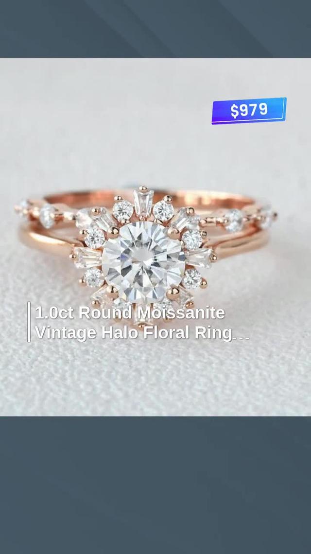 Moissanite Halo Floral Ring Promo