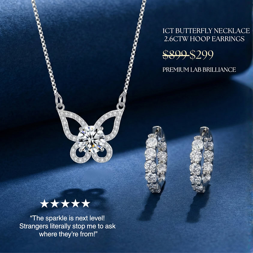 Butterfly Necklace & Hoops Jewelry Set Promo