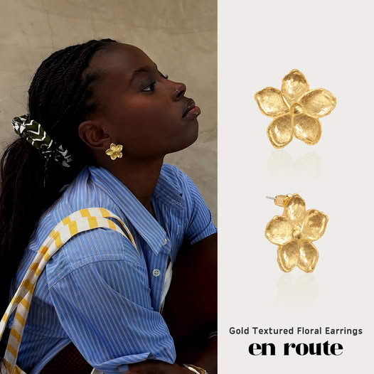 Gold Textured Floral Earrings Promo