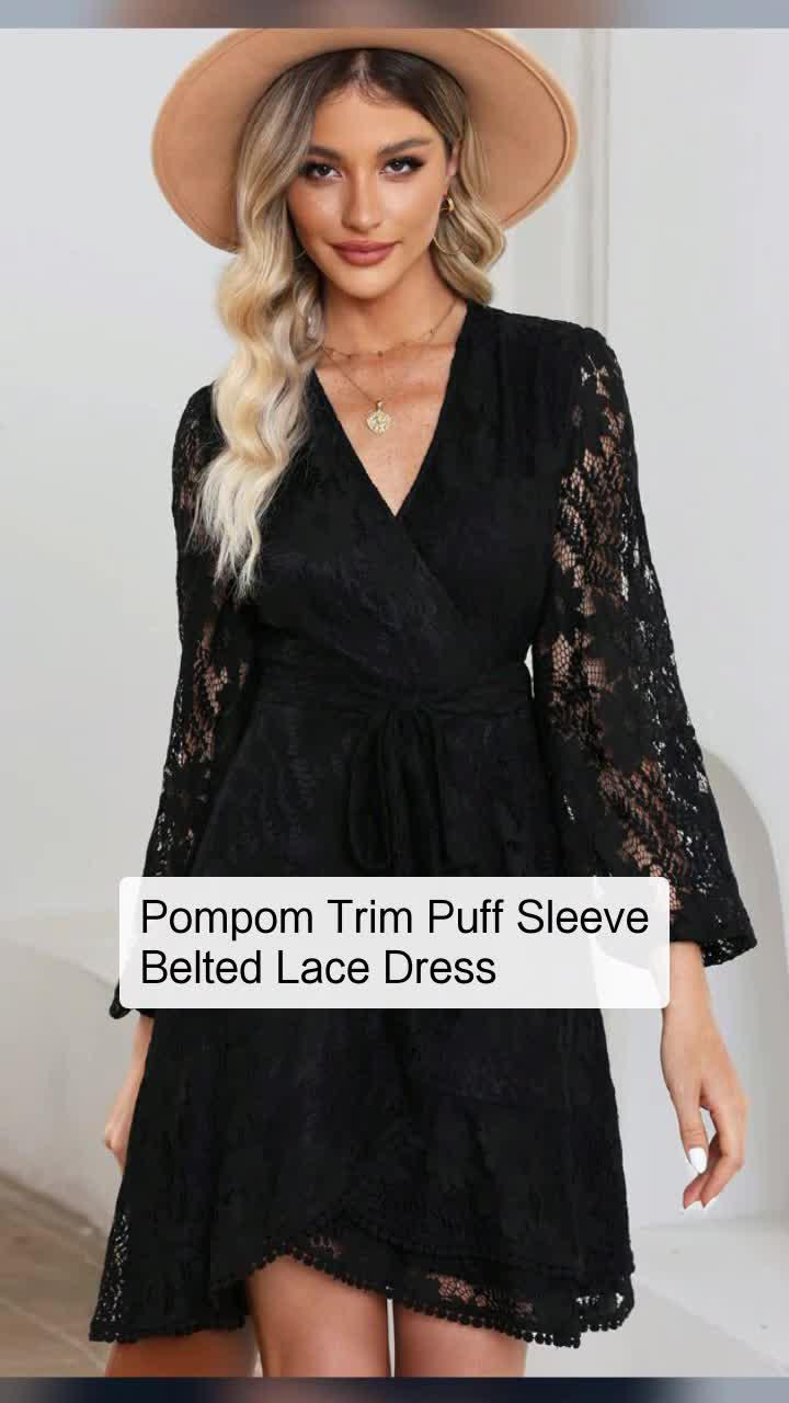 Pompom Trim Lace Dress Promo