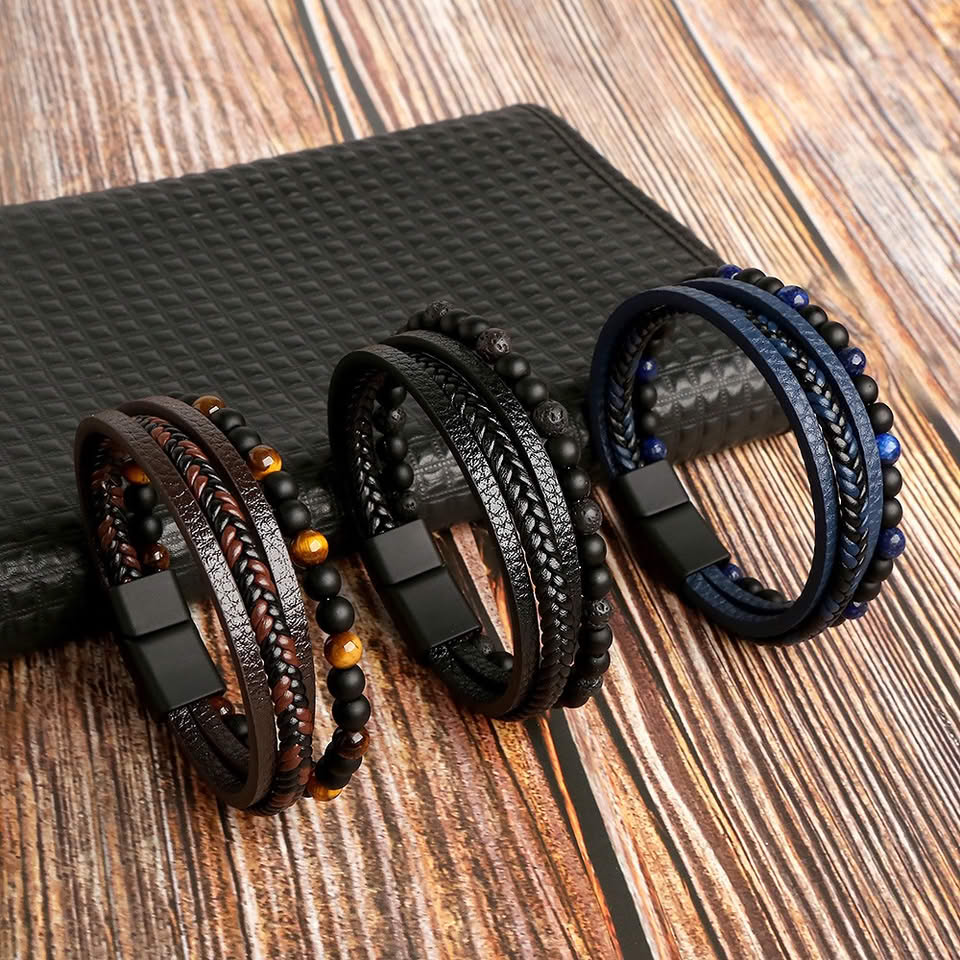 Tiger Eye Beaded Leather Bracelet Promo