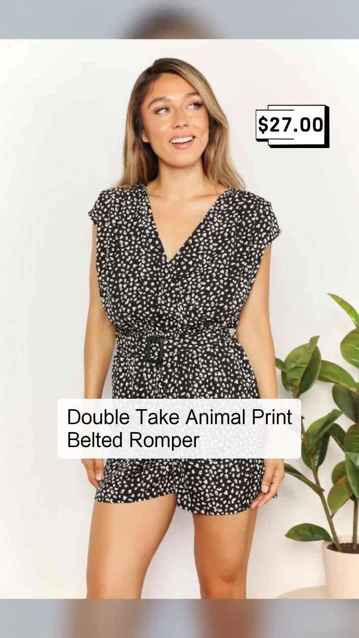 Animal Print Belted Romper Fashion Promo