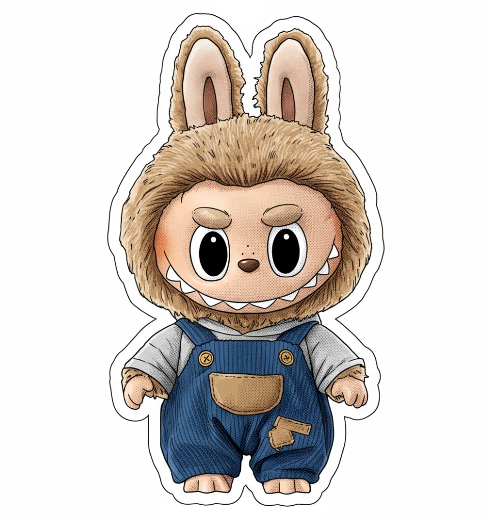 Cartoon Furry Monster Bunny Ears Blue Overalls Sticker | SellerPic