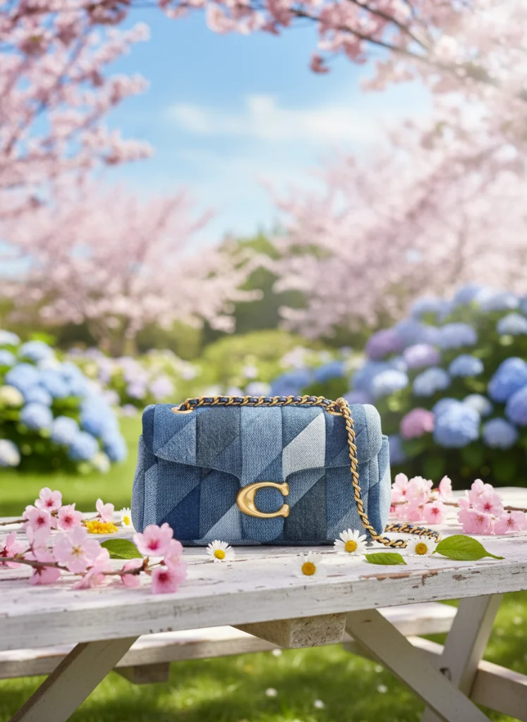 Blue Denim Coach Bag Cherry Blossoms Spring Outdoor | SellerPic